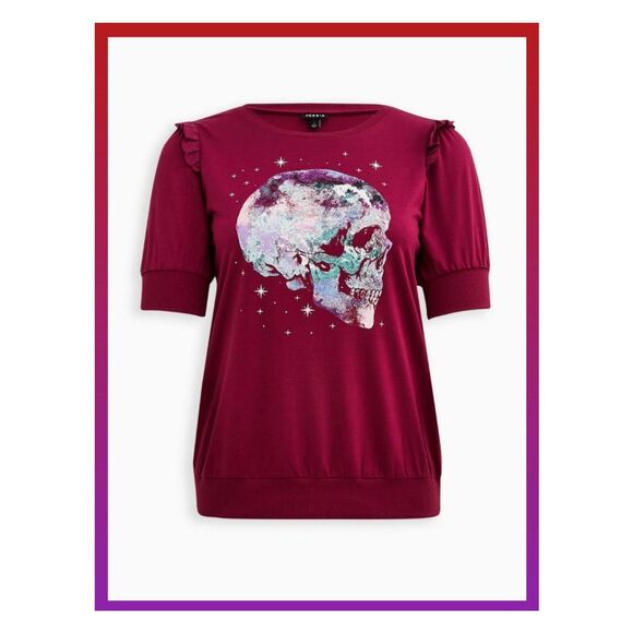 NWT Torrid 1X Skull Graphic Classic Fit French Terry Short Sleeve Sweatshirt - Picture 1 of 8
